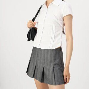 NWOT Abercrombie & Fitch Pleated Mini Skort Womens Size L Grey Black Herringbone